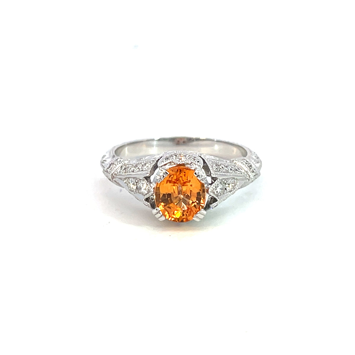 9ct White Gold Spessartite Garnet & Diamond 'Art Deco' Ring
