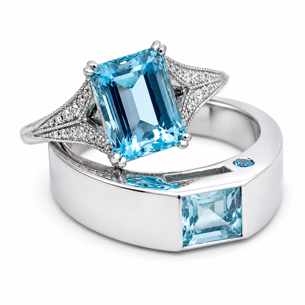 Gents White Gold & Aquamarine Ring