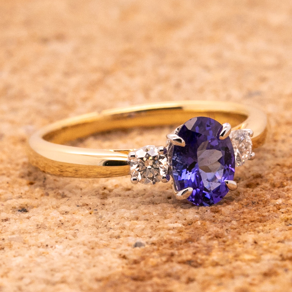 Natural Tanzanite & Diamond Trilogy Ring