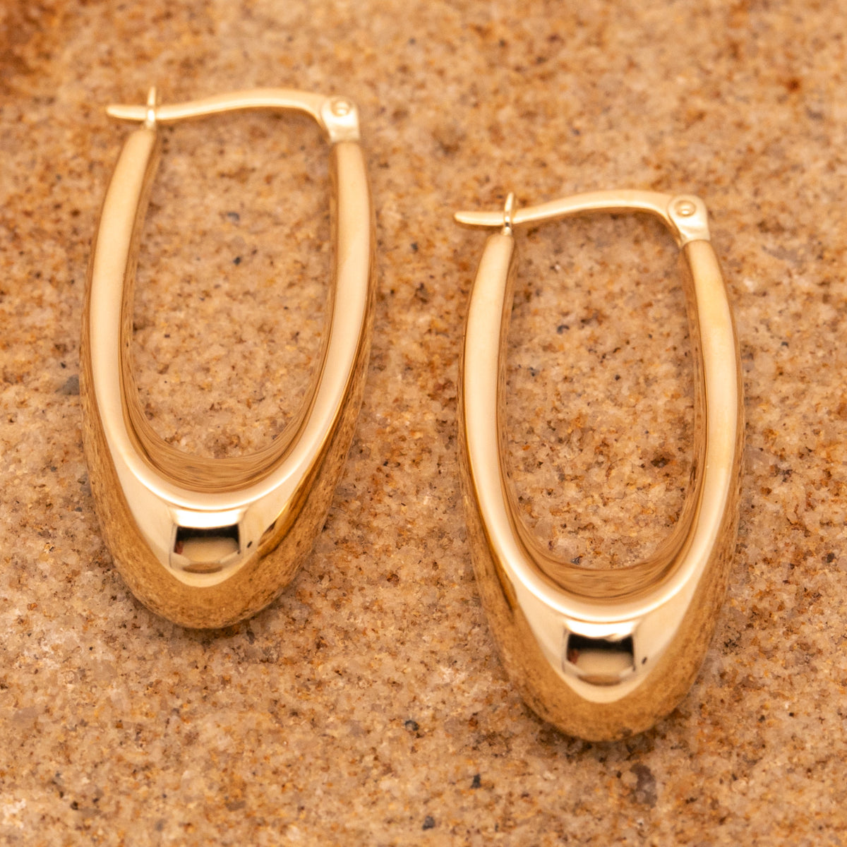 9ct Yellow Gold Elongated Hoop Earrings