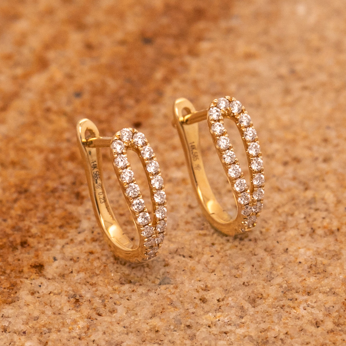 9ct Yellow Gold Petal Shaped Diamond Hoop Earrings