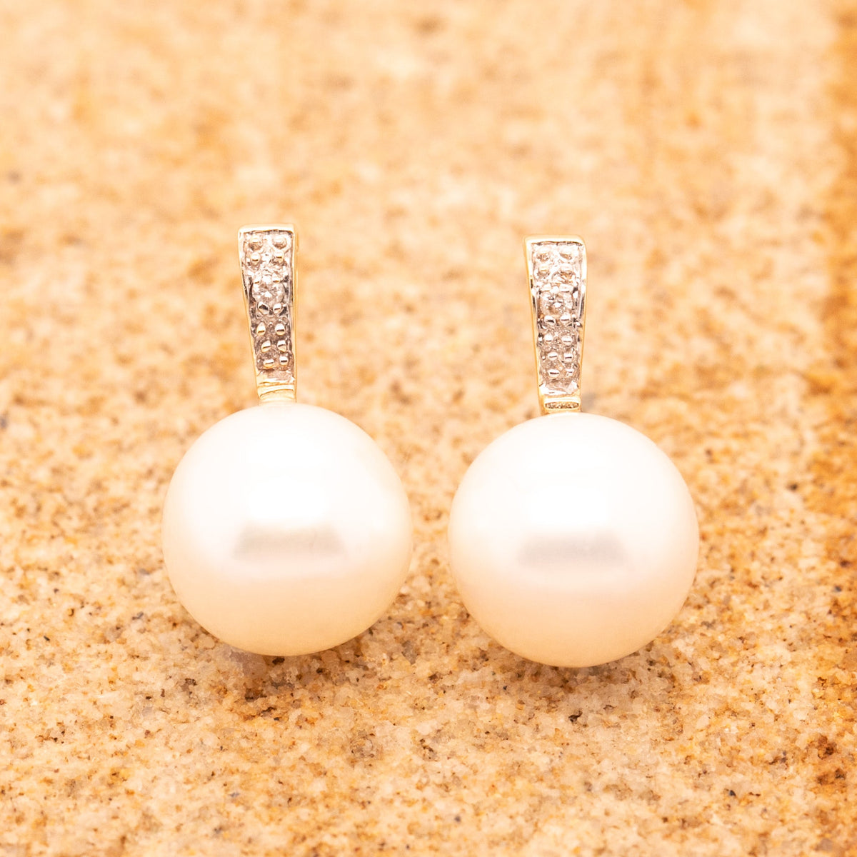 14ct Yellow Gold Diamond & Freshwater Pearl Drop Earrings - Markbridge Jewellers
