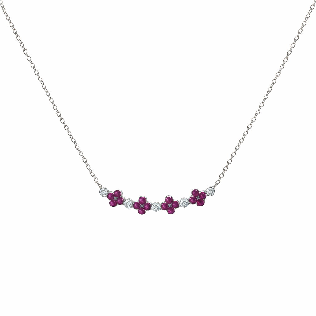 14ct White Gold Diamond and Ruby Necklace