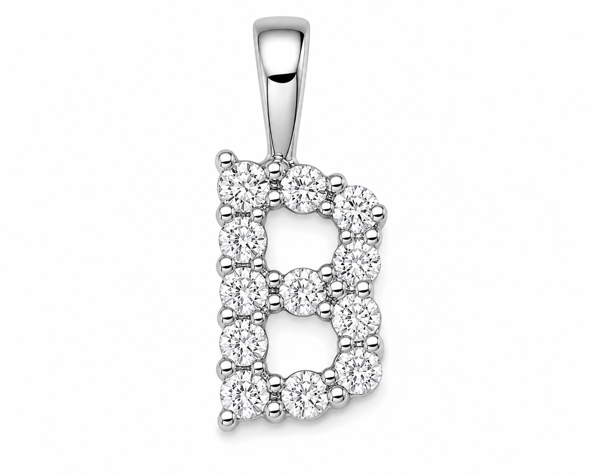 9ct White Gold 0.13ct Initial Diamond Pendants