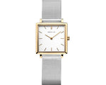 Bering Square Gold watch- White Dial and Milanese Mesh Strap