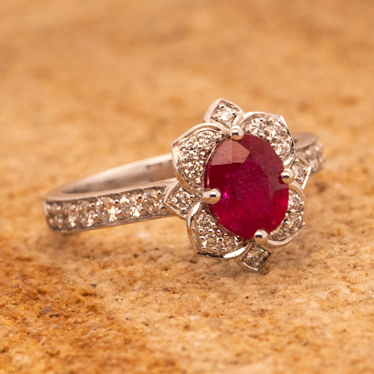 18ct White Gold Natural Ruby & Diamond Dress Ring - Markbridge Jewellers