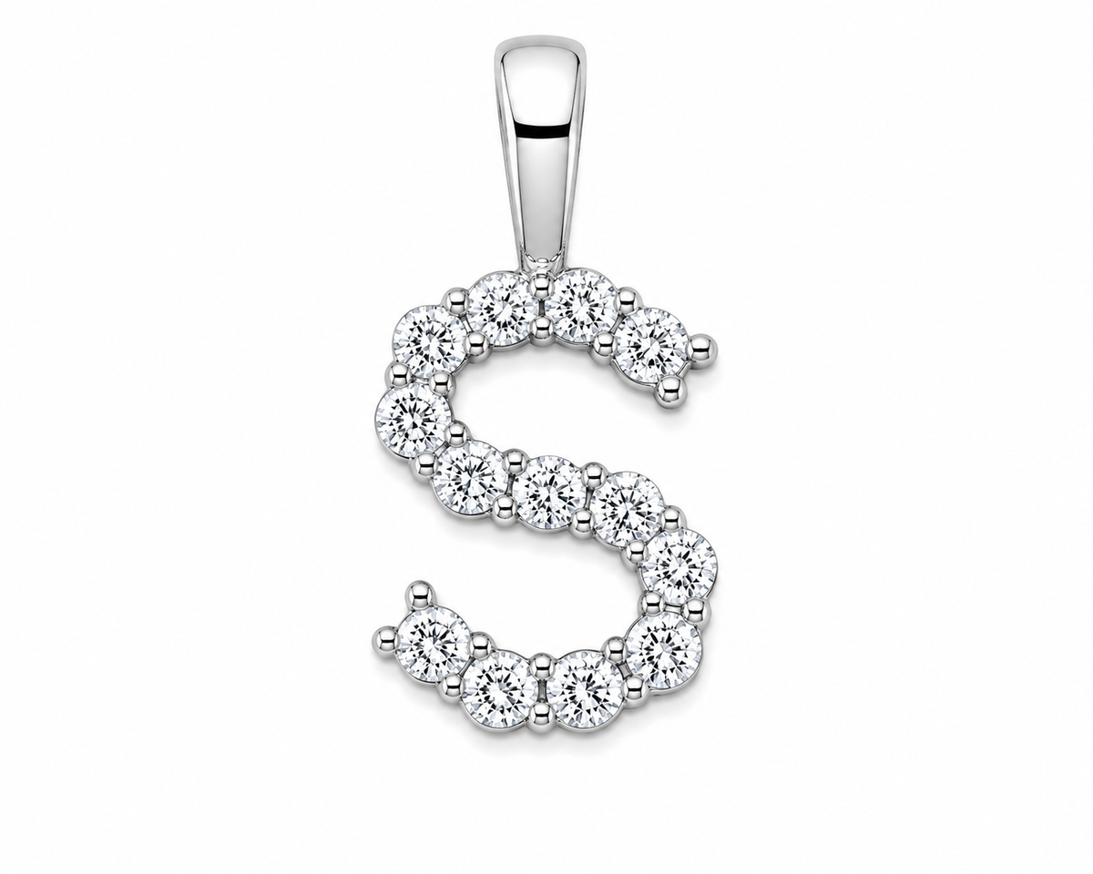 9ct White Gold 0.13ct Initial Diamond Pendants