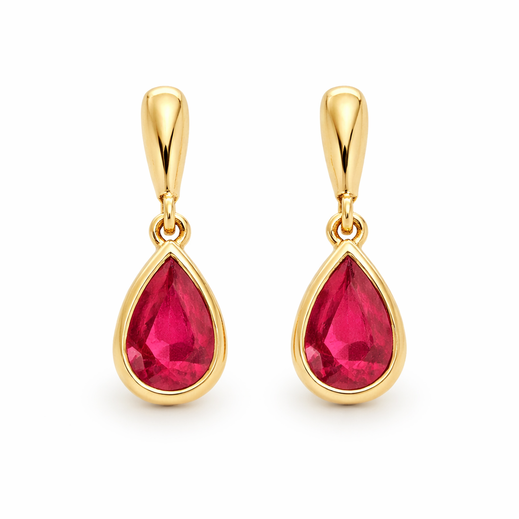 18ct Yellow Gold Natural Ruby Drop Stud Earrings