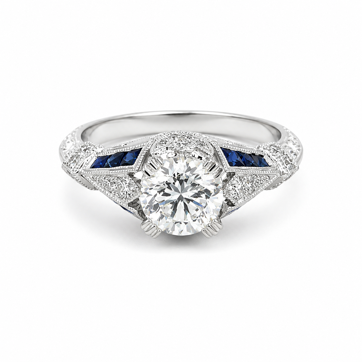 Sapphire Diamond & Cubic Zirconia 'Art Deco' Ring
