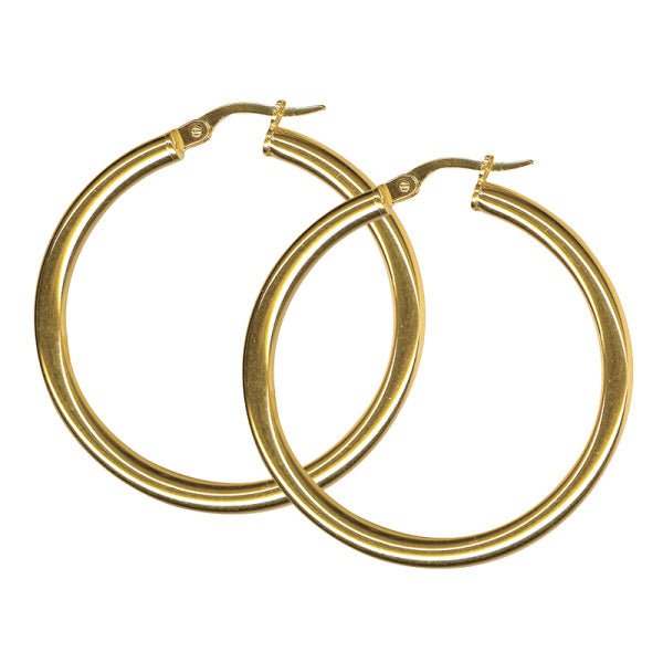 30mm Thick Plain Gold Hoop Earrings - Markbridge Jewellers