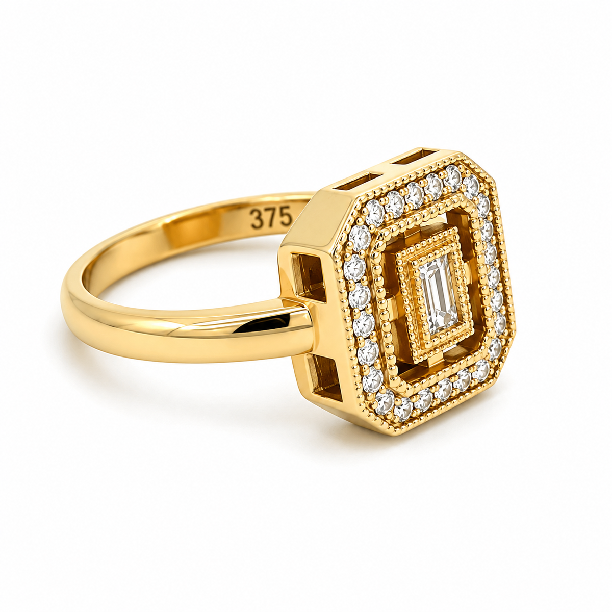 9ct Yellow Gold & Diamond ‘Art Deco’ Ring
