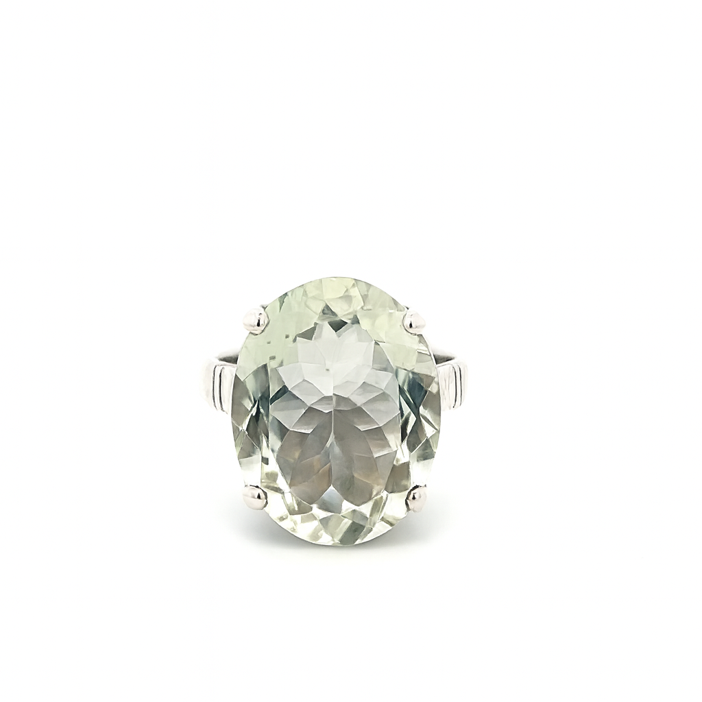 Oval Green Amethyst Silver Ring