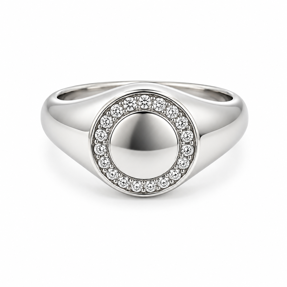 9ct White Gold Diamond Circle Signet Ring