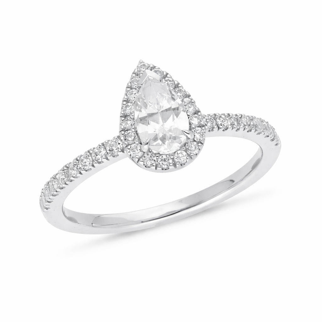 18ct White Gold 1.00ct Pear Shaped Diamond Solitaire Engagement Ring
