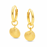 Yellow Gold & Pearl Shell Huggie-Style Drop Earrings