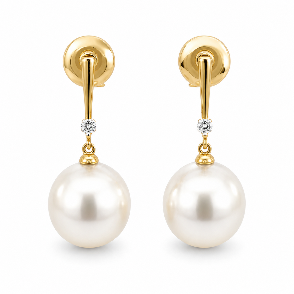 Diamond and Pearl Stud Drop Earrings