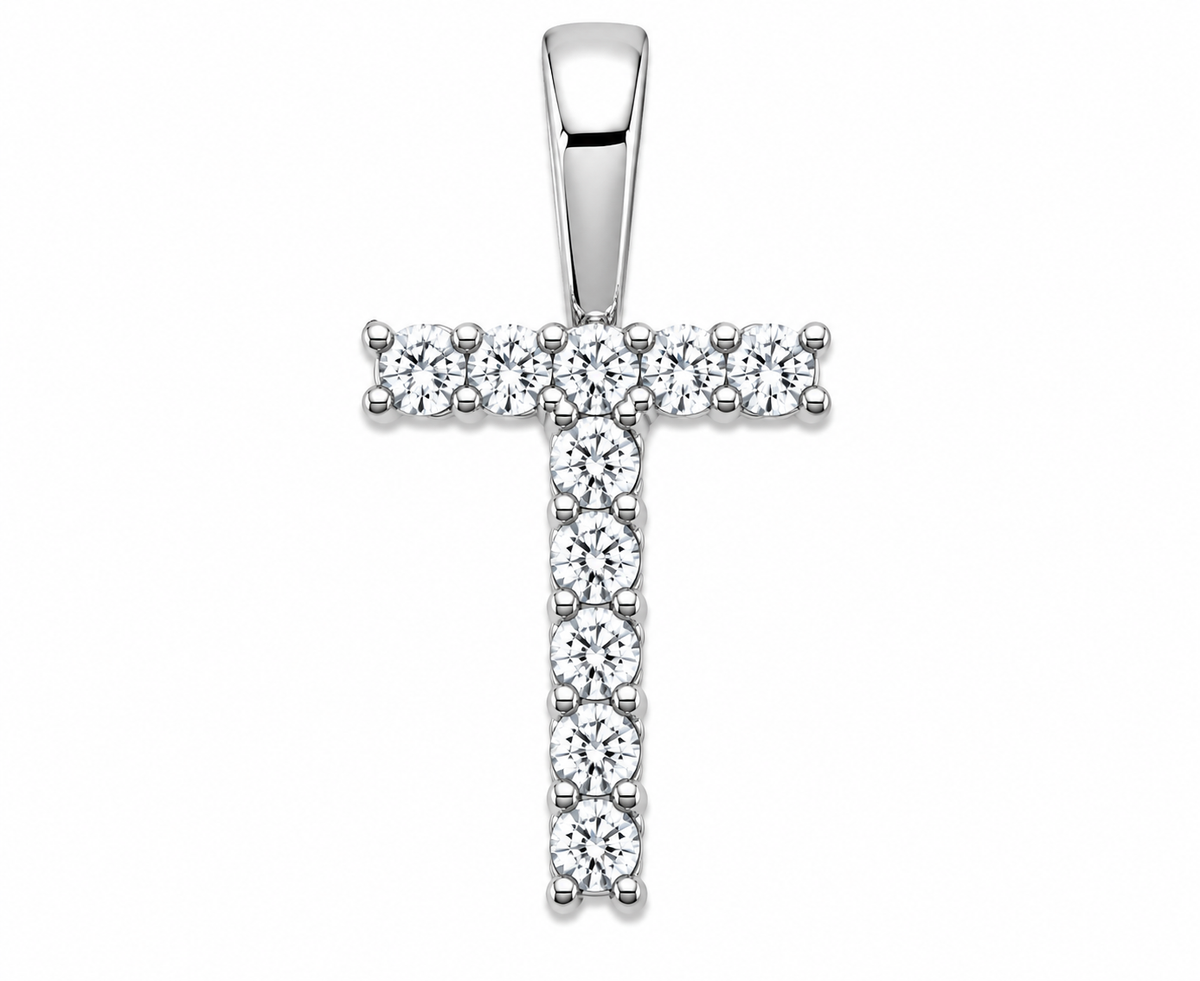 9ct White Gold 0.13ct Initial Diamond Pendants