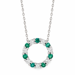 9ct White Gold Emerald 0.16ct Diamond Circle Pendant