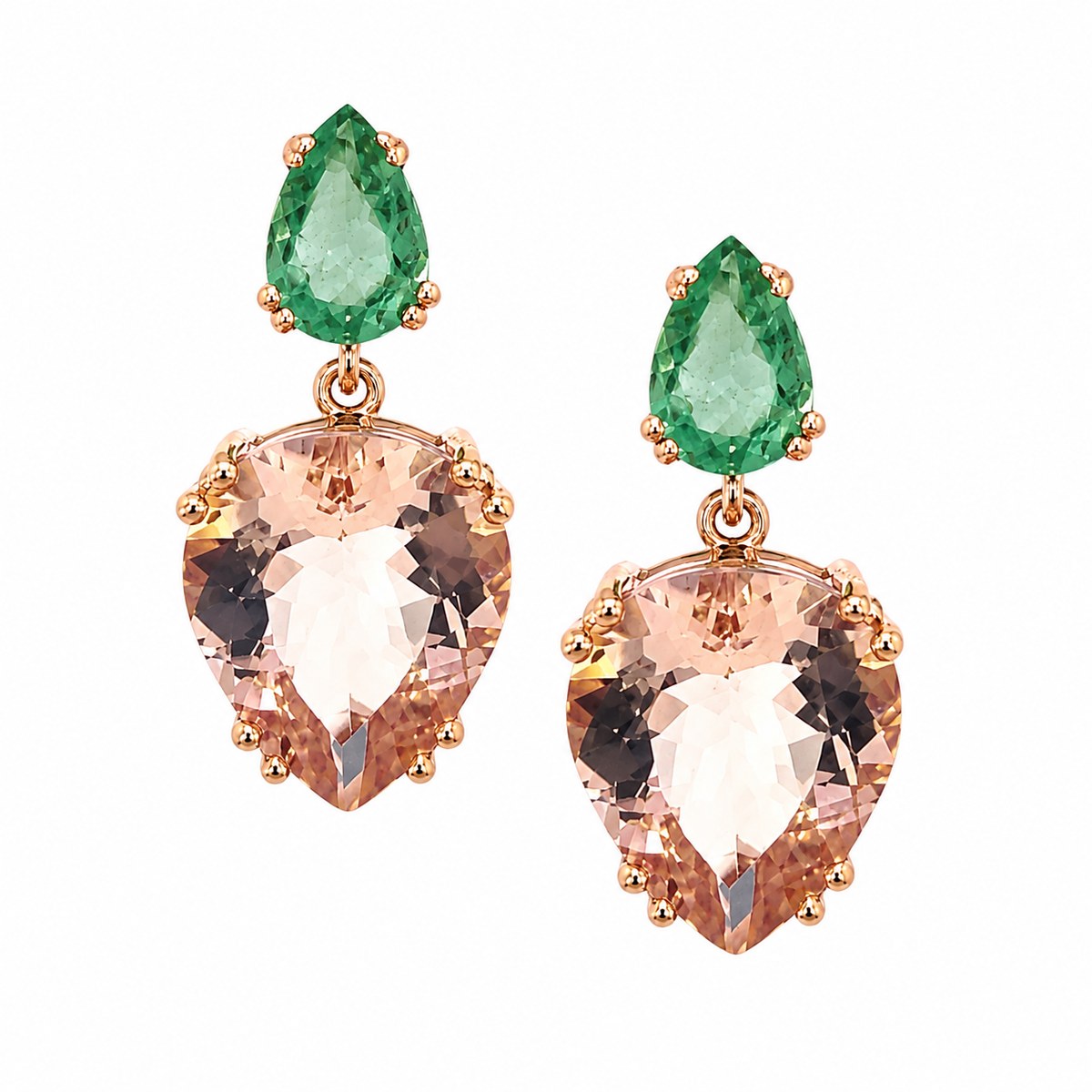 Emerald & Morganite Drop Earrings