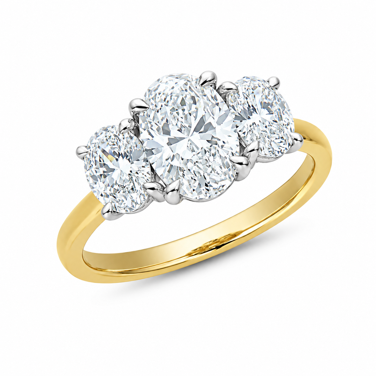 18ct Yellow & White Gold 2.5ct Oval Cut Diamond Trilogy Engagement Ring