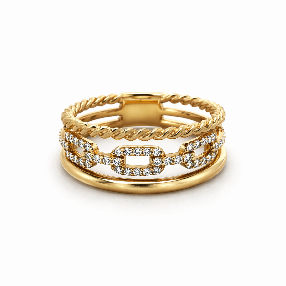 18ct Yellow Gold Diamond Triple Band Ring
