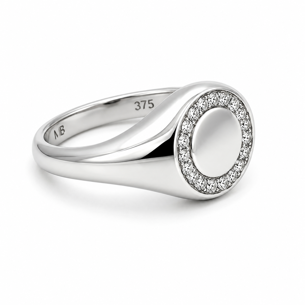 9ct White Gold Diamond Circle Signet Ring