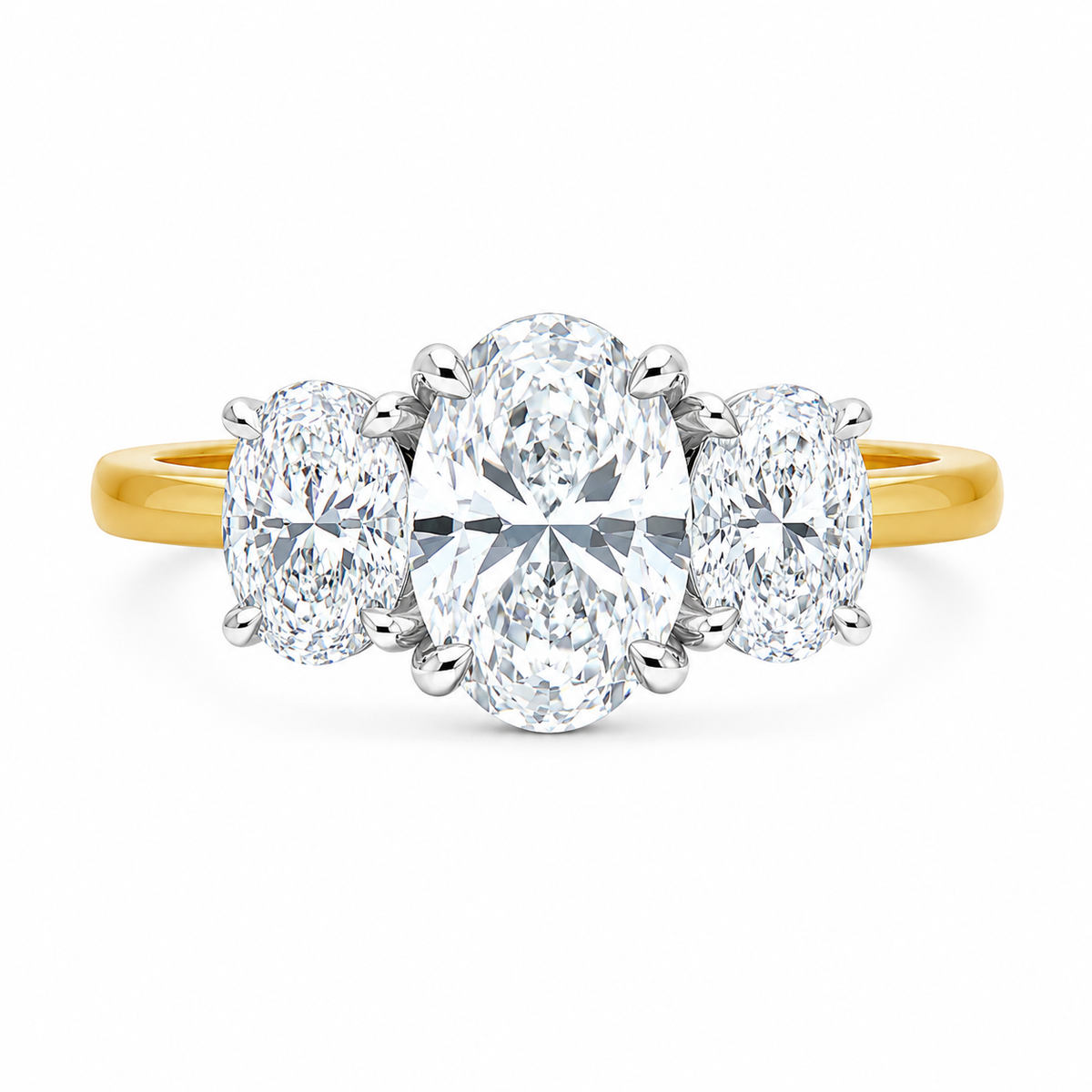 18ct Yellow & White Gold 2.5ct Oval Cut Diamond Trilogy Engagement Ring