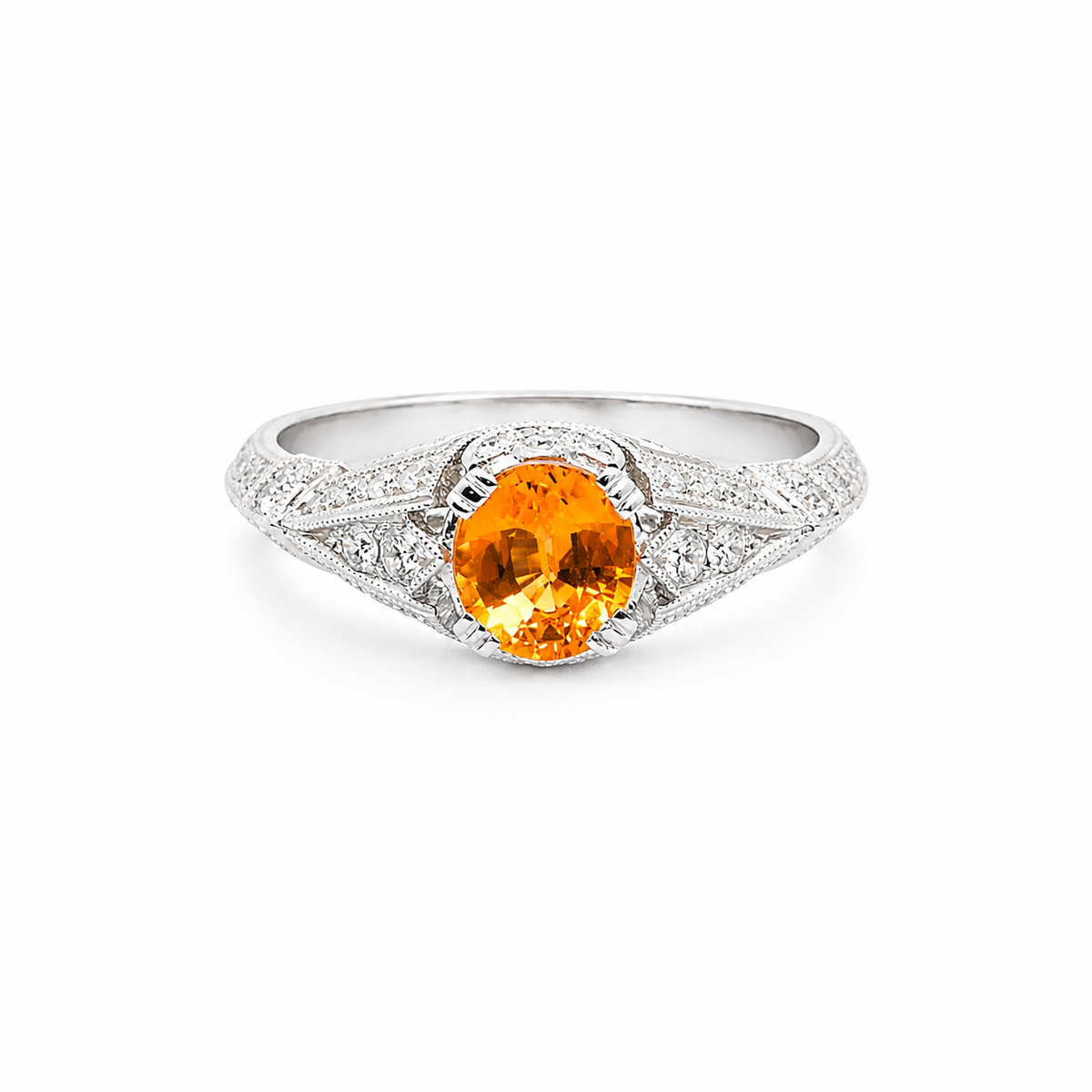9ct White Gold Spessartite Garnet & Diamond 'Art Deco' Ring