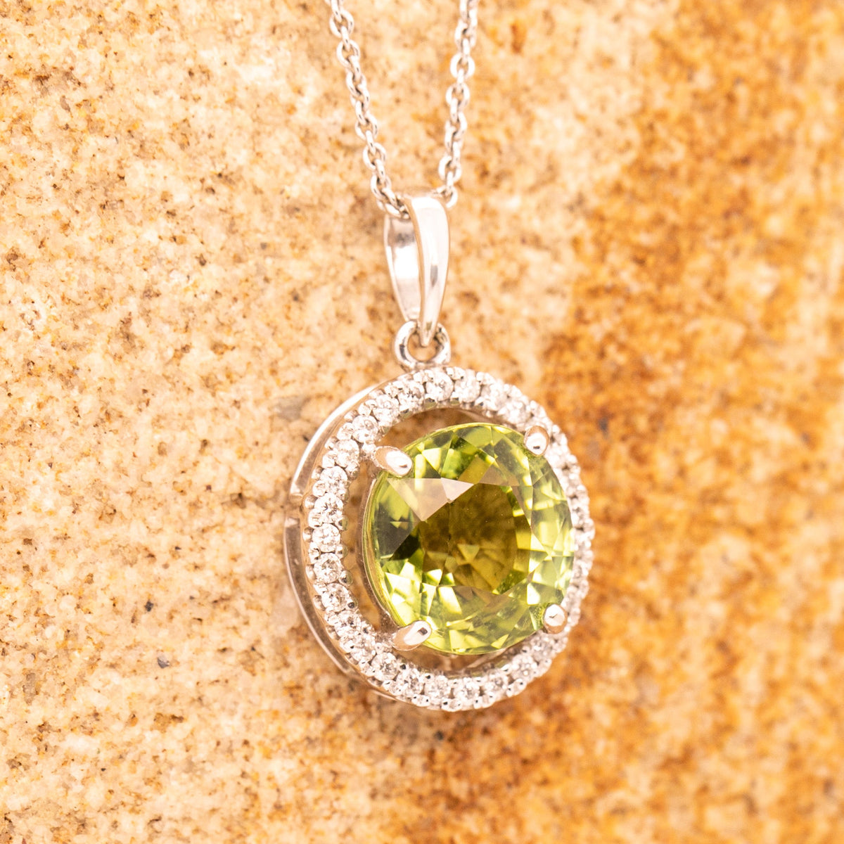9ct White Gold Green Tourmaline 0.25ct Diamond Pendant - Markbridge Jewellers