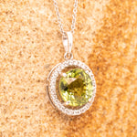 9ct White Gold Green Tourmaline 0.25ct Diamond Pendant - Markbridge Jewellers