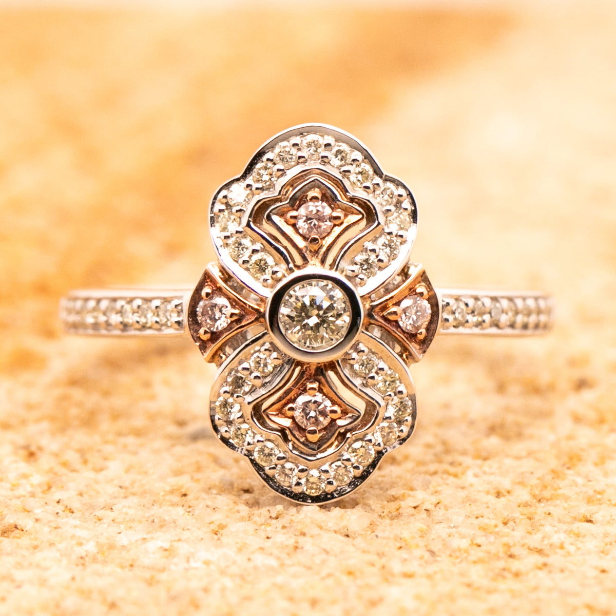 9ct White Gold Pink Diamond Scalloped Dress Ring - Markbridge Jewellers