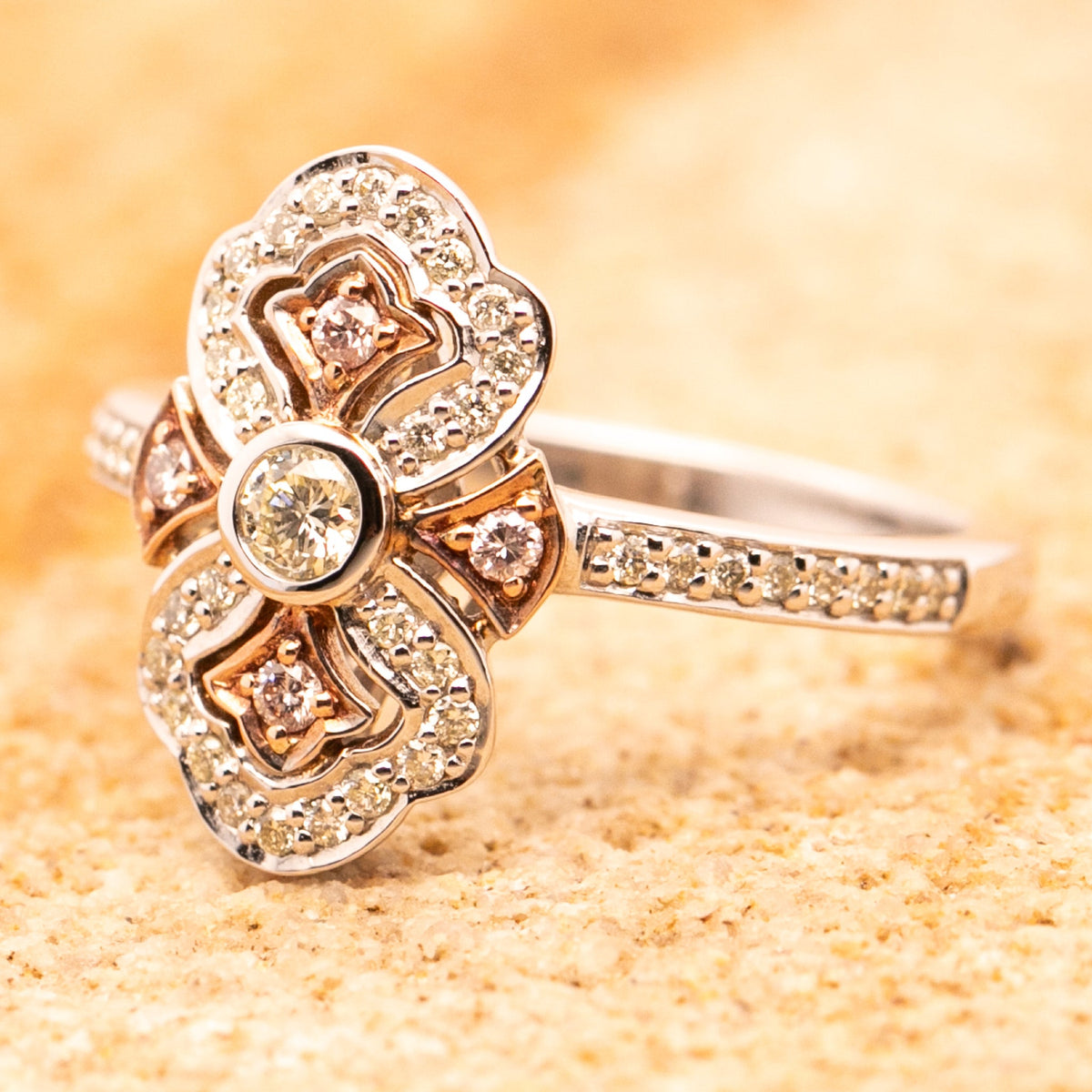 9ct White Gold Pink Diamond Scalloped Dress Ring - Markbridge Jewellers