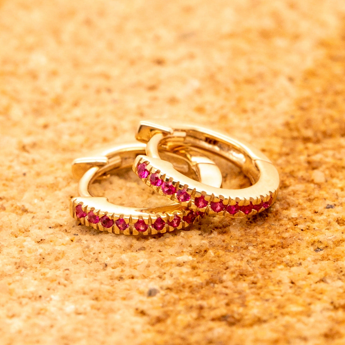 9ct Yellow Gold Ruby Huggie Earrings - Markbridge Jewellers