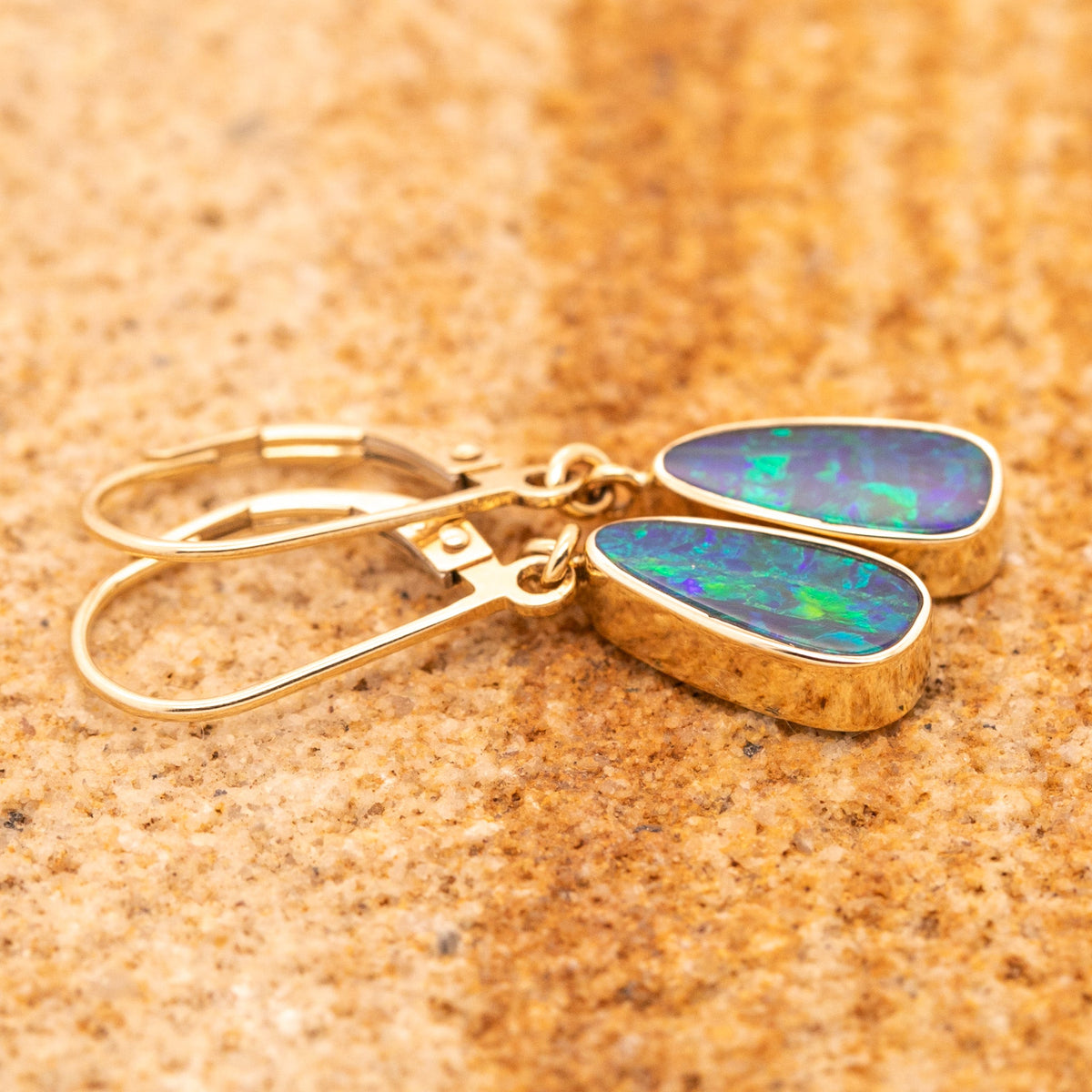 9ct Yellow Gold Teardrop Opal Doublet Drop Earrings - Markbridge Jewellers