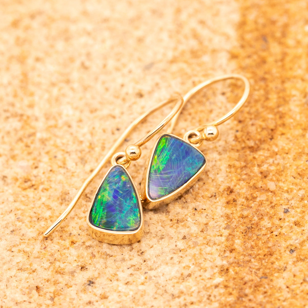 9ct Yellow Gold Triangle Opal Doublet Drop Earrings - Markbridge Jewellers