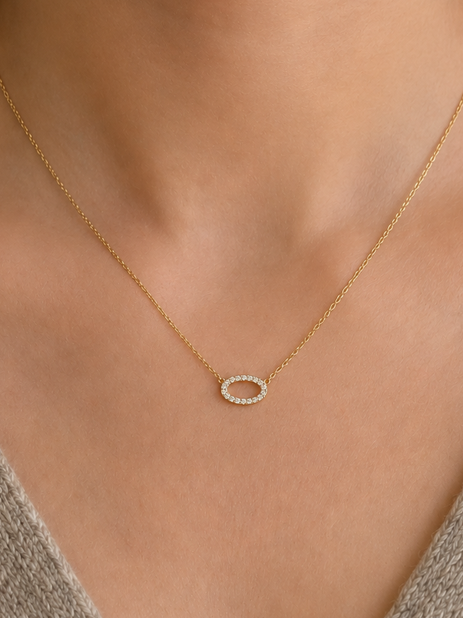 9ct Yellow Gold 0.14ct Oval Diamond Necklace