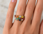 9ct Yellow Gold Multi-Coloured Gemstone & Diamond Dress Ring