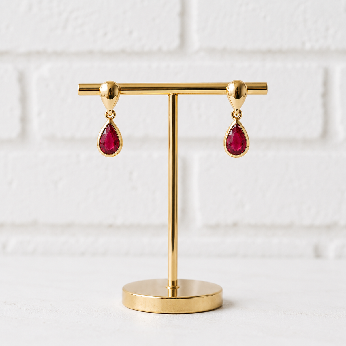 18ct Yellow Gold Natural Ruby Drop Stud Earrings