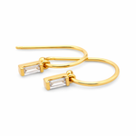 9ct Yellow Gold Sleeper Hoop Earrings with Baguette Diamond Drops