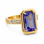 14k Yellow Gold Tanzanite & Baguette Cut Diamond Ring