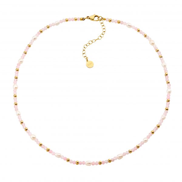 Rose Quartz and Freshwater Pearl Necklace- SP136