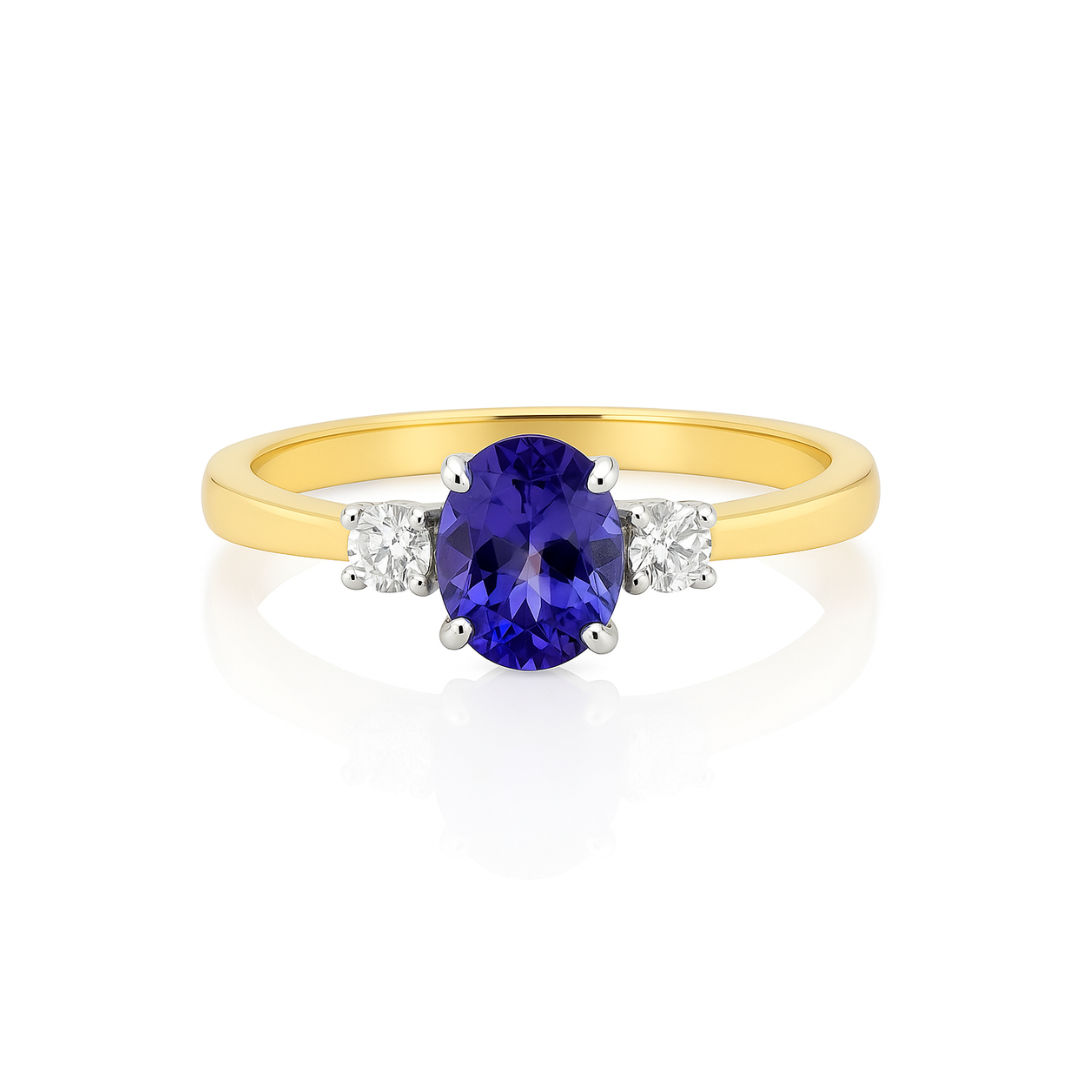 Natural Tanzanite & Diamond Trilogy Ring