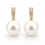 14ct Yellow Gold Diamond & Freshwater Pearl Drop Earrings