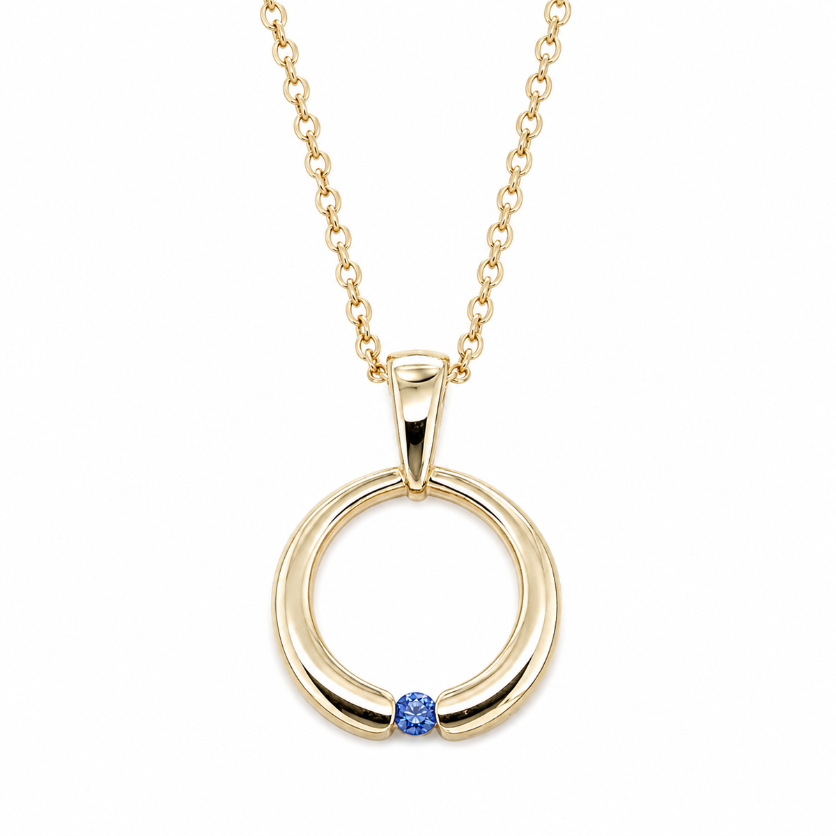 9ct Yellow Gold Sapphire Open Circle Pendant