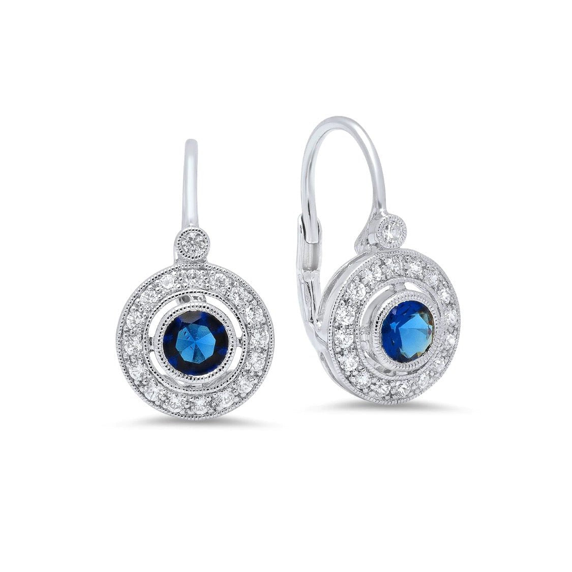 Blue Sapphire & Diamond Art Deco Earrings - Markbridge Jewellers