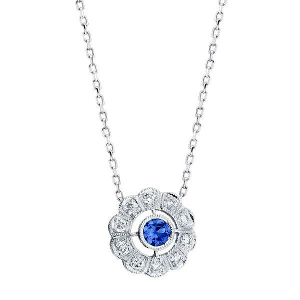 Blue Sapphire & Diamond Art Deco Pendant - Markbridge Jewellers