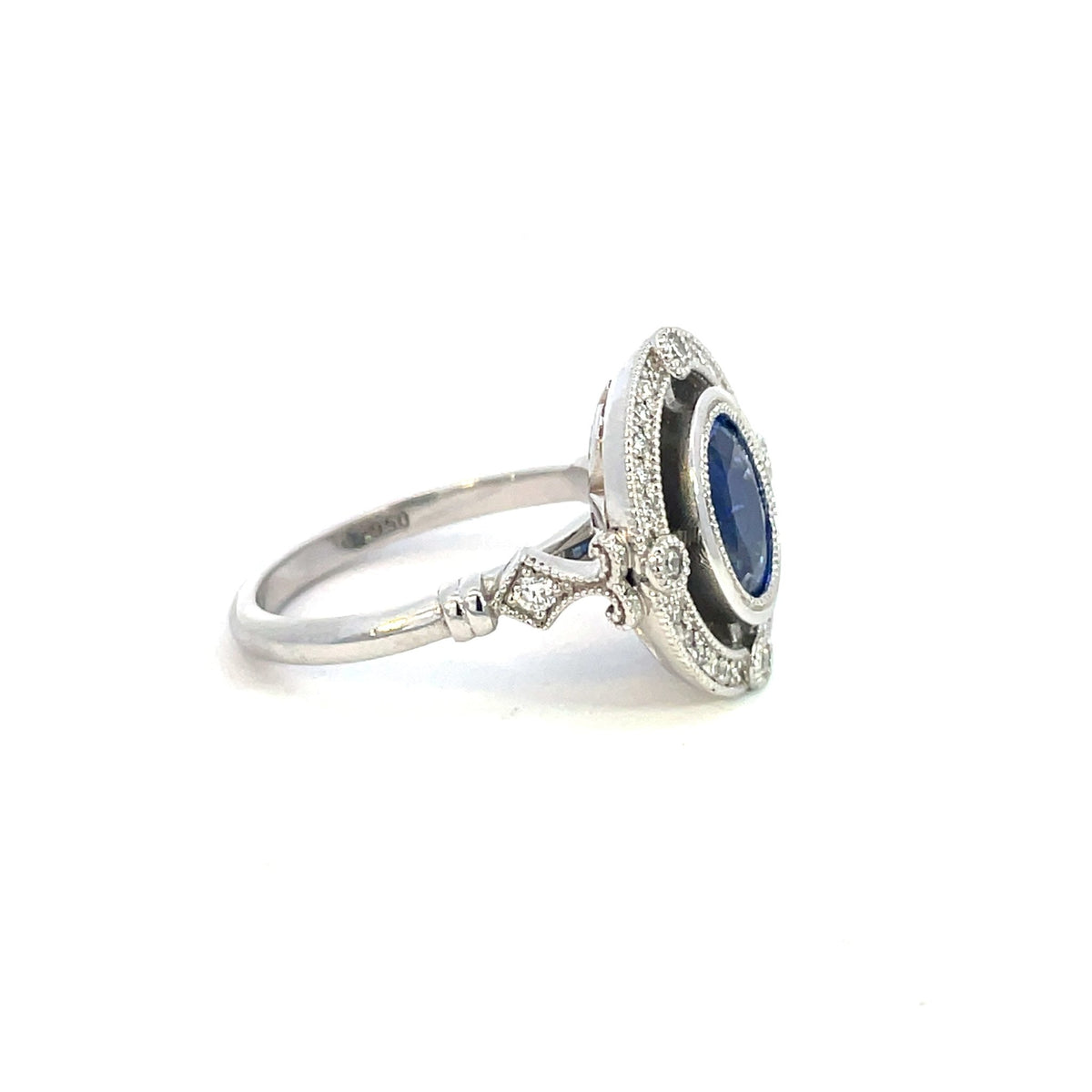 Blue Sapphire & Diamond ‘Art Deco’ Ring - Markbridge Jewellers