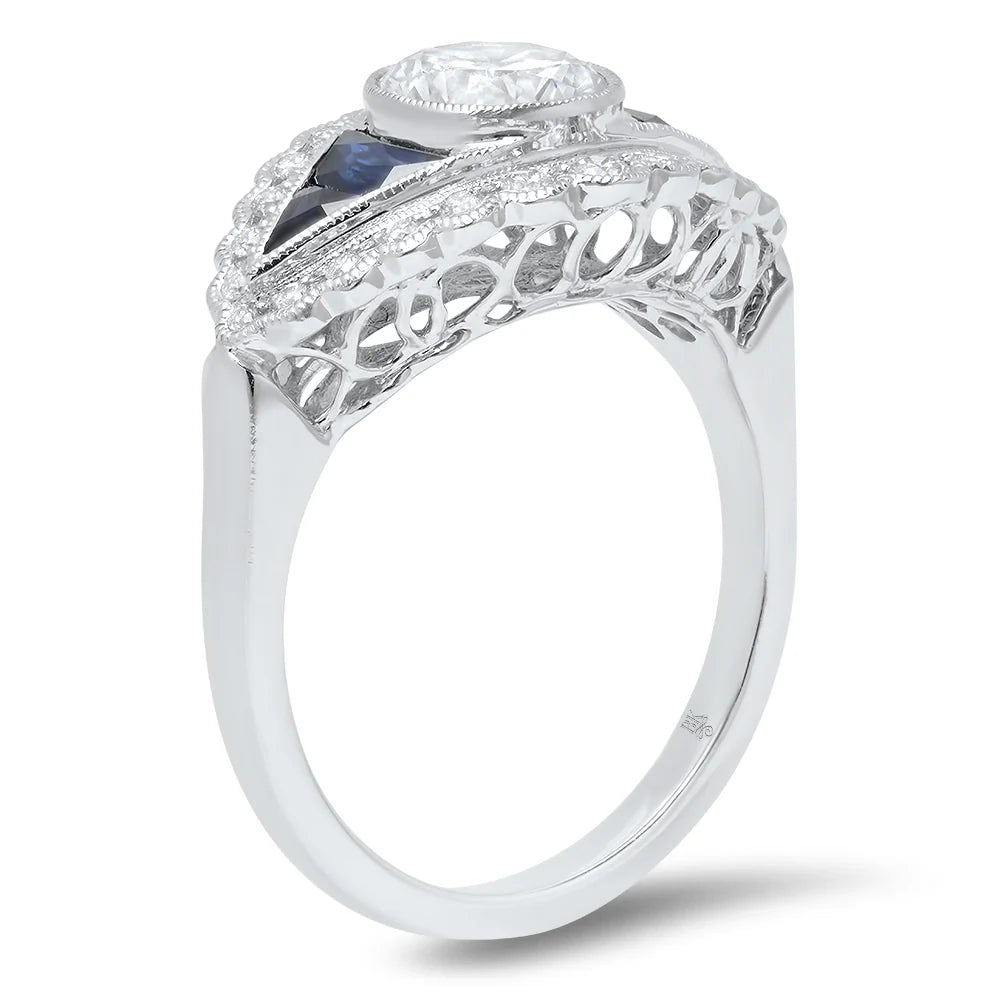 Blue Sapphire & Diamond Art Deco Ring - Markbridge Jewellers