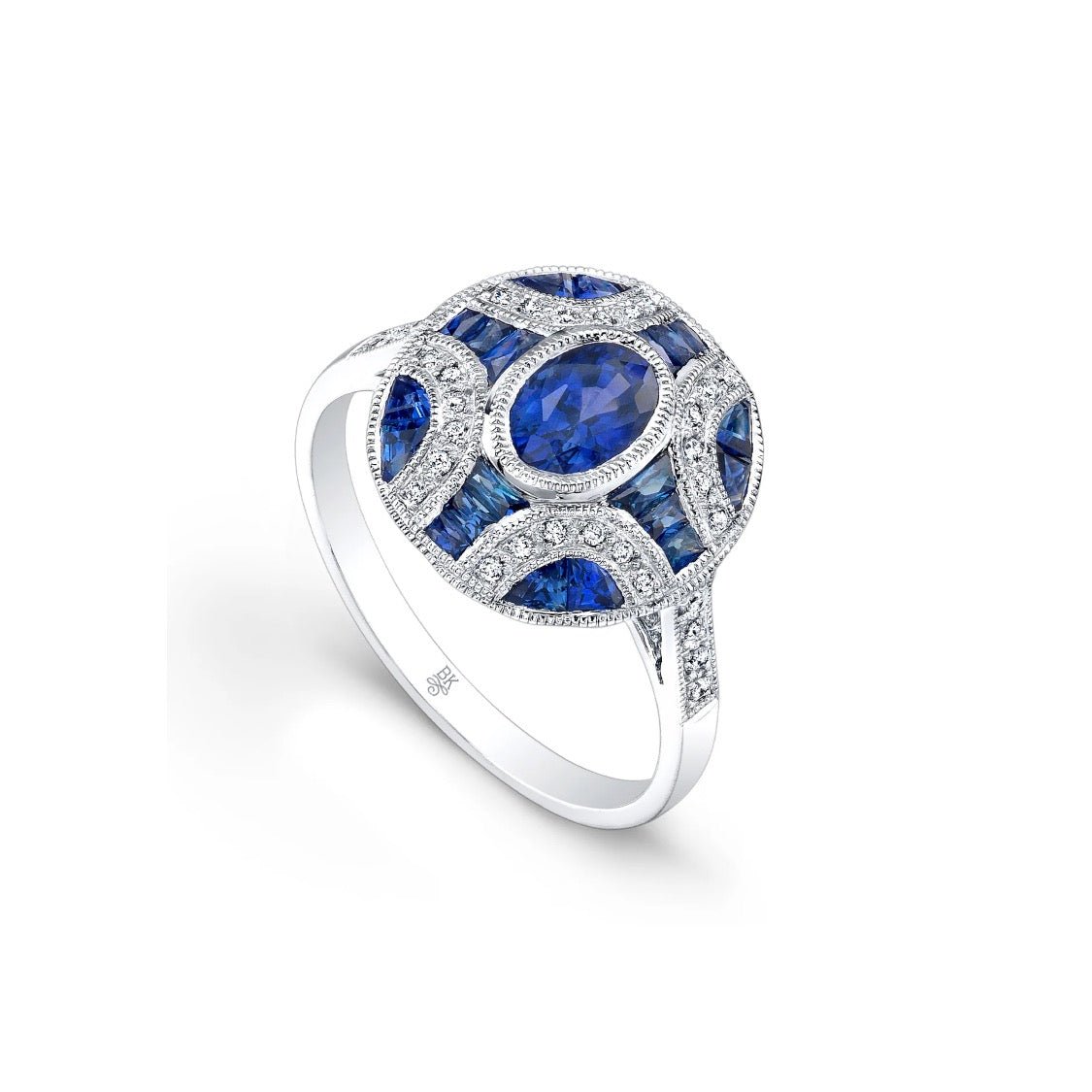 Blue Sapphire & Diamond Art Deco Ring - Markbridge Jewellers