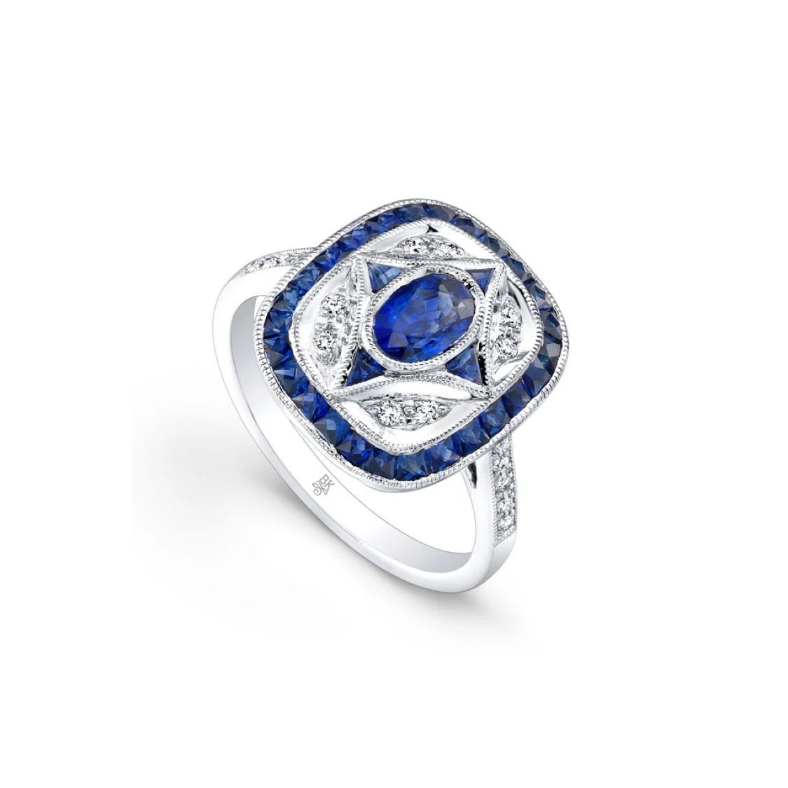 Blue Sapphire & Diamond Art Deco Ring - Markbridge Jewellers